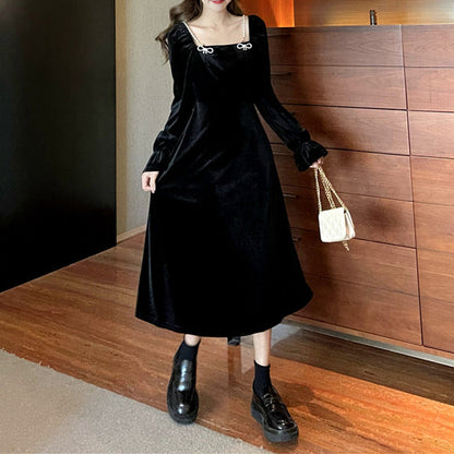 Damen Maxikleid Samt Rüschendetails Eveloria