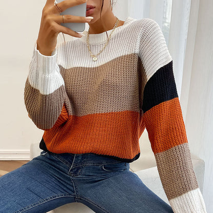 Damen Strickpullover Bunt Blockdesign - Eveloria