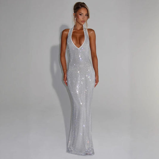 Eveloria Damen Abendkleid Glitzernd V-Ausschnitt Figurbetont Schwarz - Eveloria