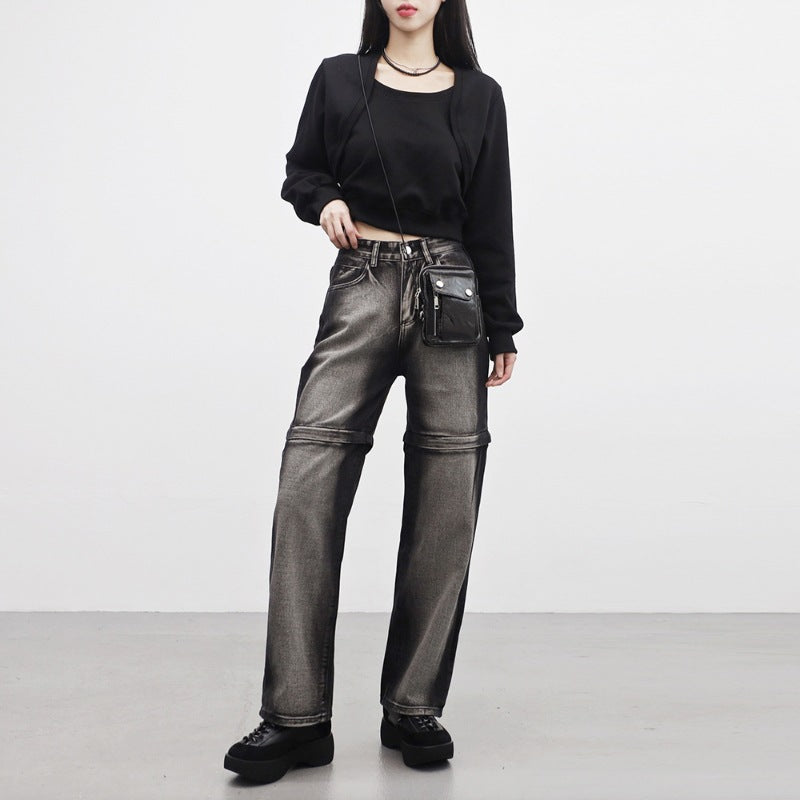 Damen Cropped Sweatjacke Weich Ärmel Eveloria