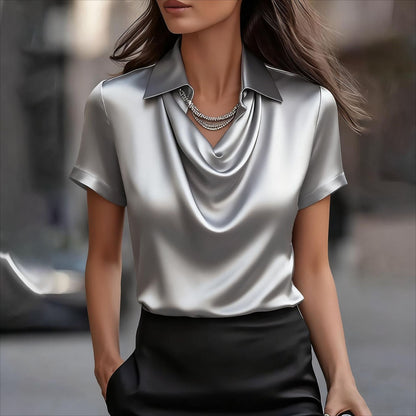 Damen Satinbluse Weich Eleganter Kragen Eveloria