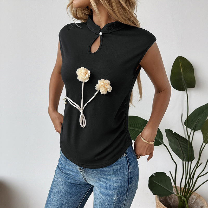 Damen Oberteil mit Blumenmuster und V-Ausschnitt