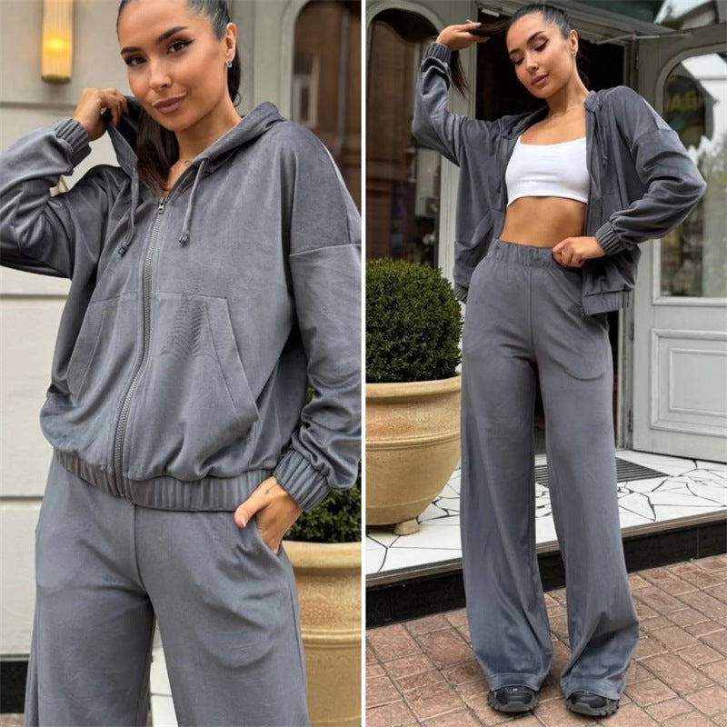 Damen Velours Jogginganzug Kapuze Komfort Eveloria