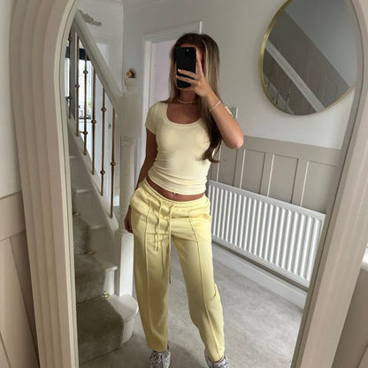 Damen Kurzarm-Oberteil elastisch Rippenstruktur Beige