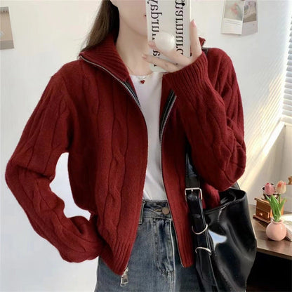 Damen Strickjacke Reißverschluss Kordelzug Eveloria