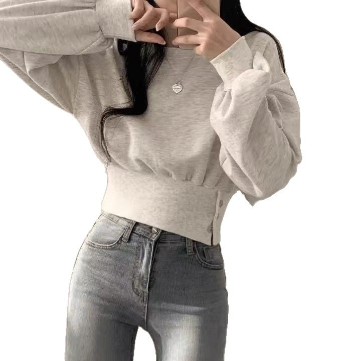 Damen Cropped Sweatpullover Puffärmel Eveloria