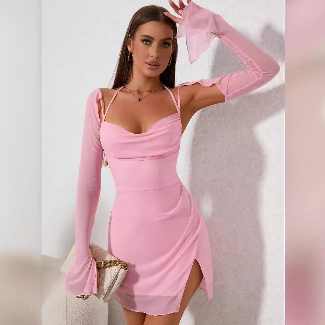 Damen Kleid Langarm Figurbetonter Stil Cut-Outs Eveloria