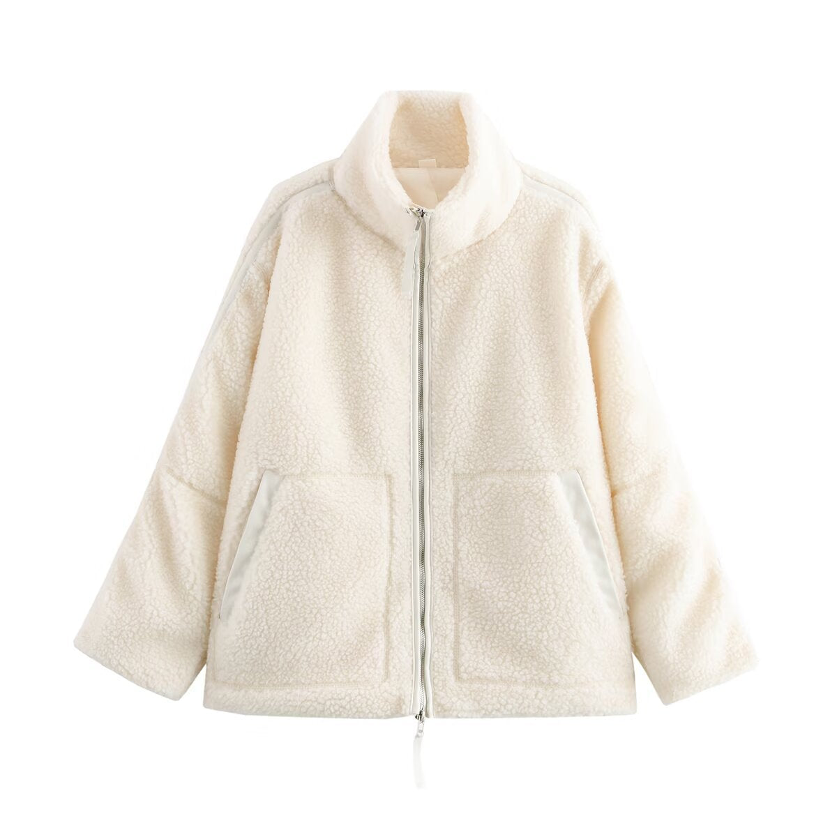 Damen Fleecejacke Hochkragen Praktische Taschen Grau Eveloria
