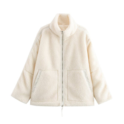 Damen Fleecejacke Hochkragen Praktische Taschen Grau Eveloria