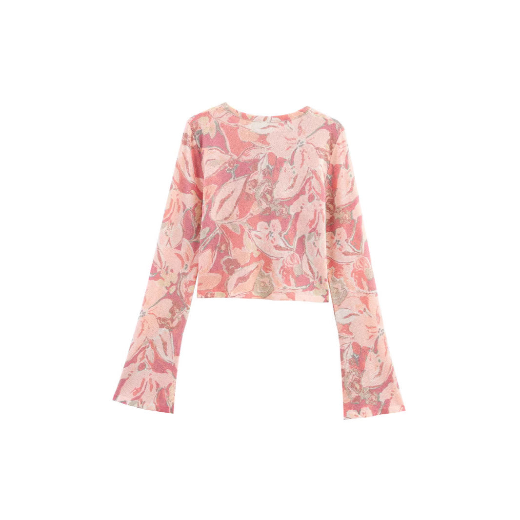 Damen Crop- Floralmuster Weite Ärmel Eveloria