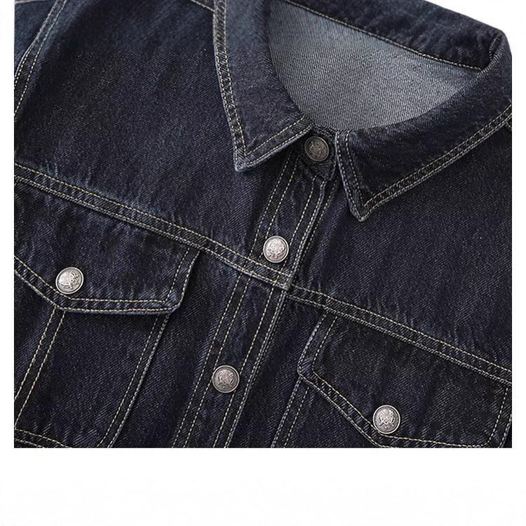 Damen Jeansjacke Klassischer Kragen 2 Brusttaschen Blau Eveloria