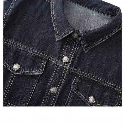 Damen Jeansjacke Klassischer Kragen 2 Brusttaschen Blau Eveloria