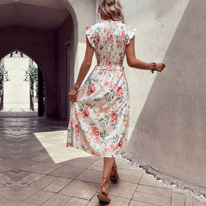 Damen Maxikleid Floralmuster Elegantem Schlitz