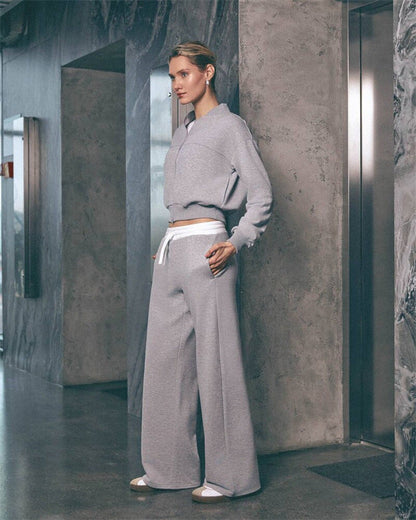 Damen Freizeit-Set Weite Hose Moderner Kragen Eveloria