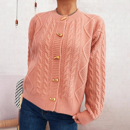 Damen Strickcardigan Weich Nautisches Design Beige Holzknöpfe