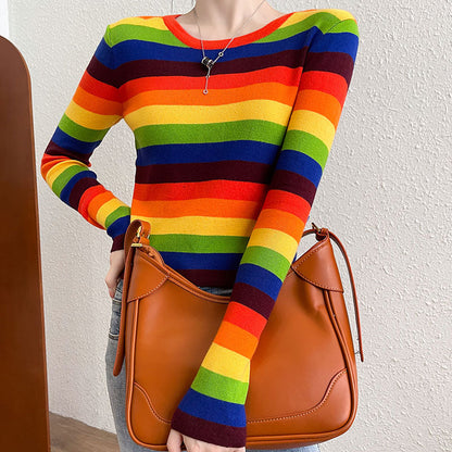 Damen Langarmshirt Gestreift Farbenfroh Eveloria