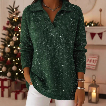 Damen Strickpullover Schimmer Effekt Moderner Kragen Eveloria