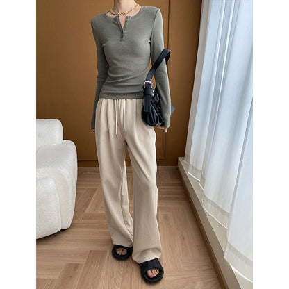 Damen Langarmshirt Knopfleiste Casual Stil Weiße Farbe Eveloria