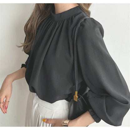 Eveloria Damenbluse Voluminöse Ärmel Stehkragen Elegante Bluse