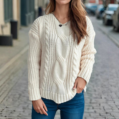 Damen Grobstrickpullover Zopfmuster Moderner Schnitt Eveloria