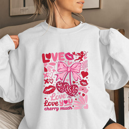 Damen Sweatshirt Voluminöse Ärmel Kirschmotiv