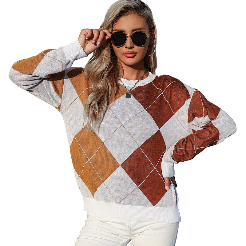 Damen Strickpullover Rautenmuster Eveloria