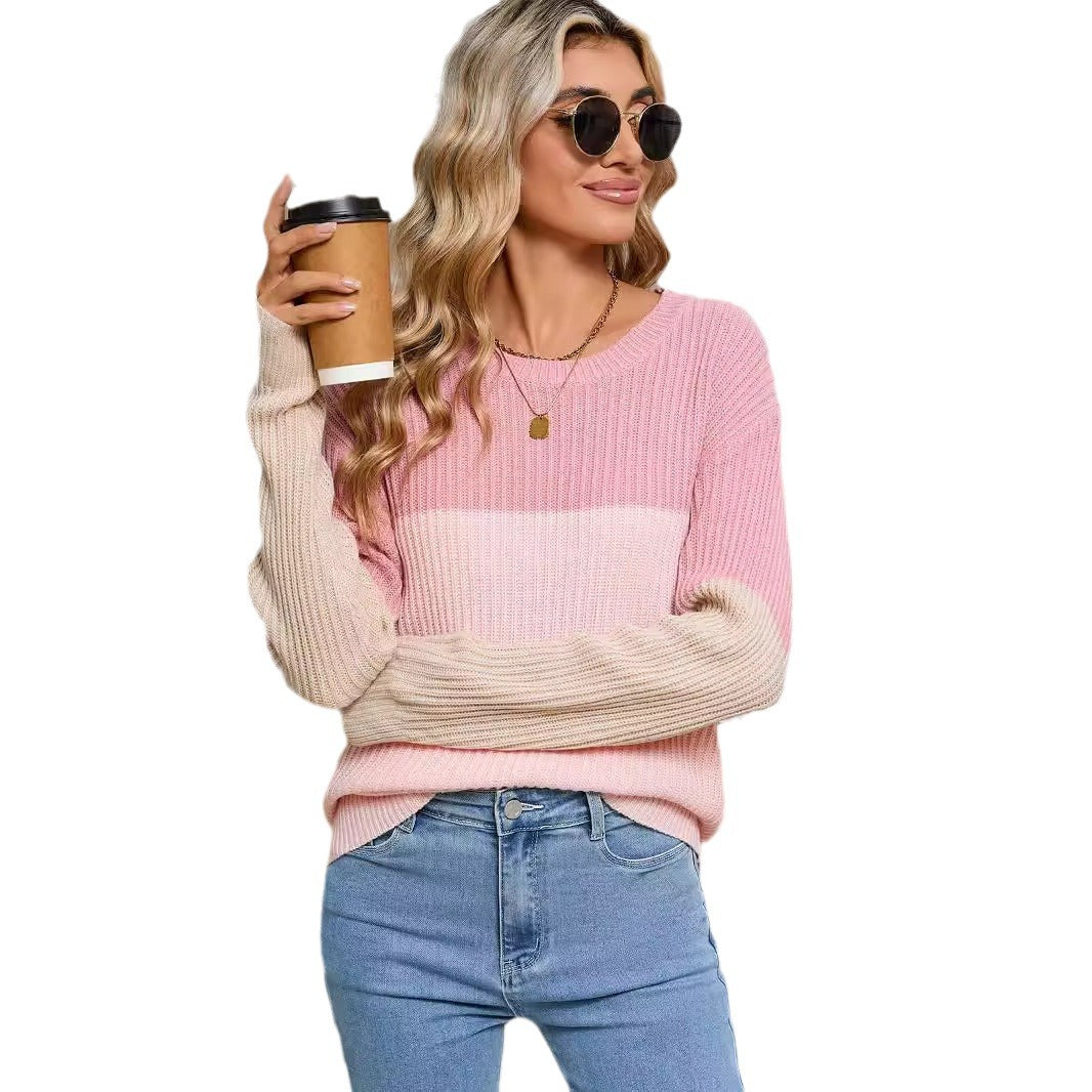 Damen Strickpullover Farbblockdesign Eveloria