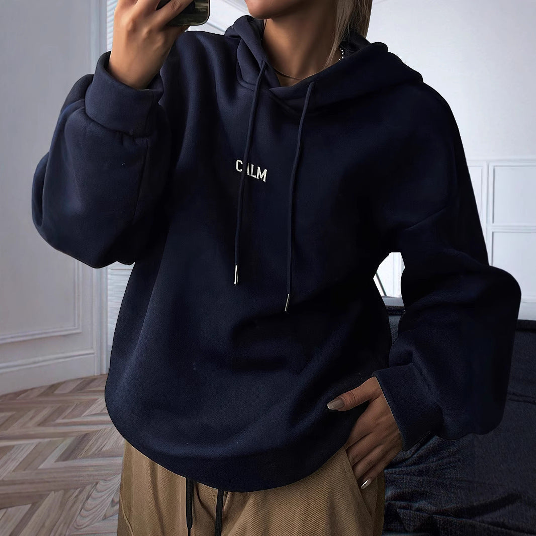 Damen Kapuzenpullover Bequem Motivierender Schriftzug Grau Eveloria