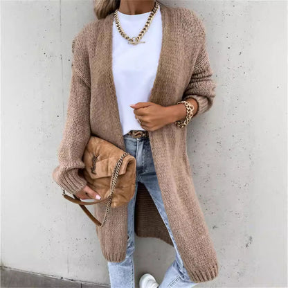 Damen Grobstrick-Cardigan Übergroße Ärmel Modisch Beige
