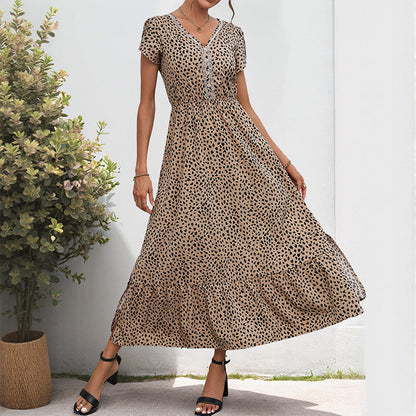 Damen Midi-Kleid Rüschendetails V-Ausschnitt Elegantes Damenkleid - Eveloria