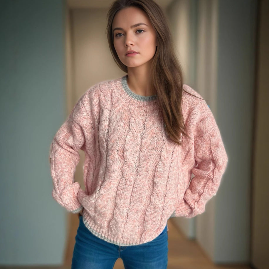 Damen Grobstrickpullover Zopfdesign Großzügig Eveloria