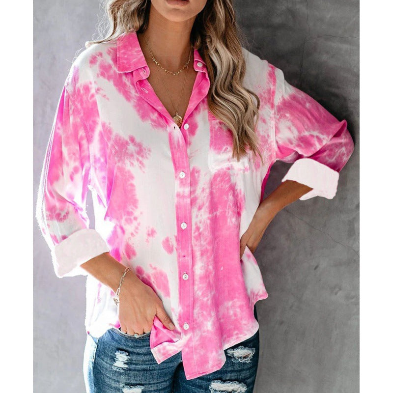 Damen Hemdbluse Batikdesign Modern Lässig Eveloria
