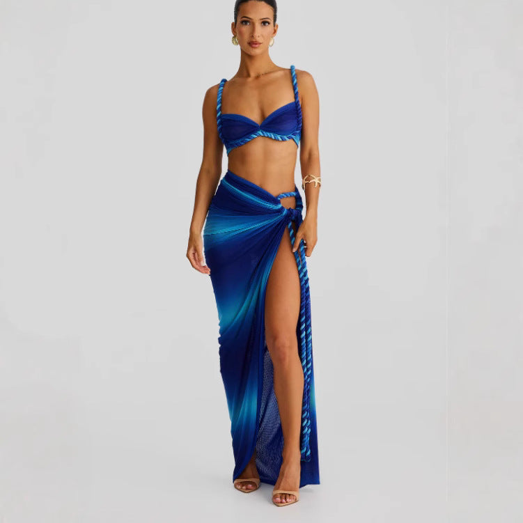 Damen Bikiniset Wickeltuch Schnürdetails Schwarz - Eveloria