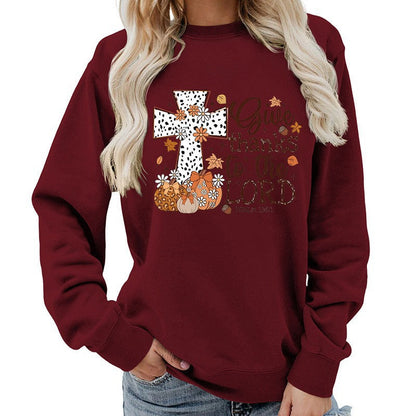 Damen Sweatshirt Kreuz-Aufdruck Herbstlich Braun Eveloria
