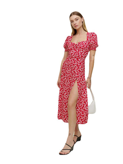 Damen Maxikleid Volantärmel Seitenschlitz Eveloria