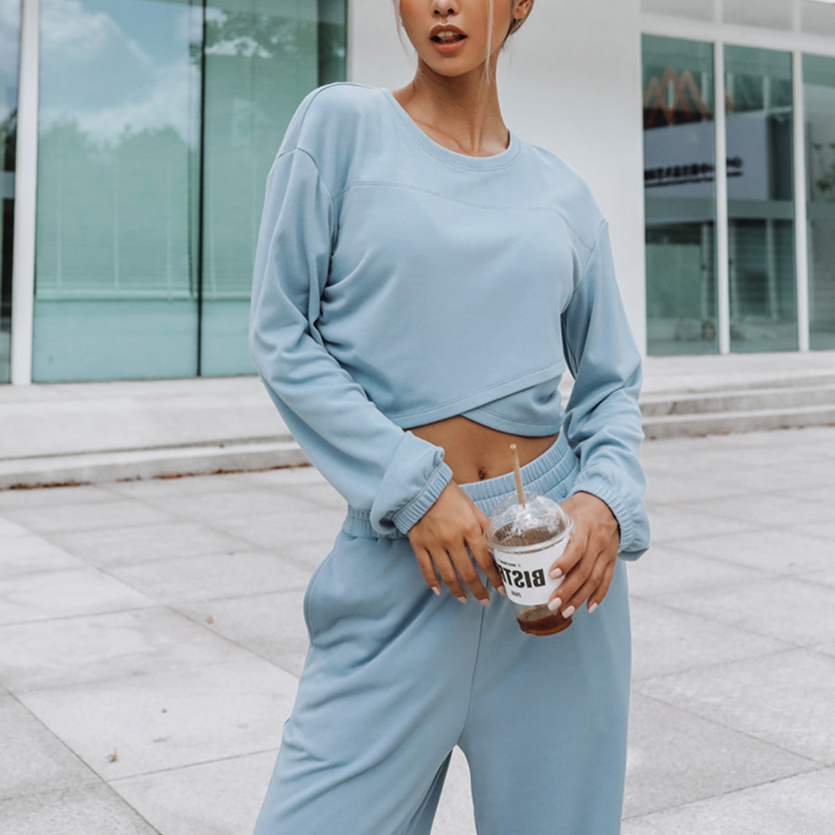 Damen Sweatshirt Set Cropped Jogginghose Eveloria