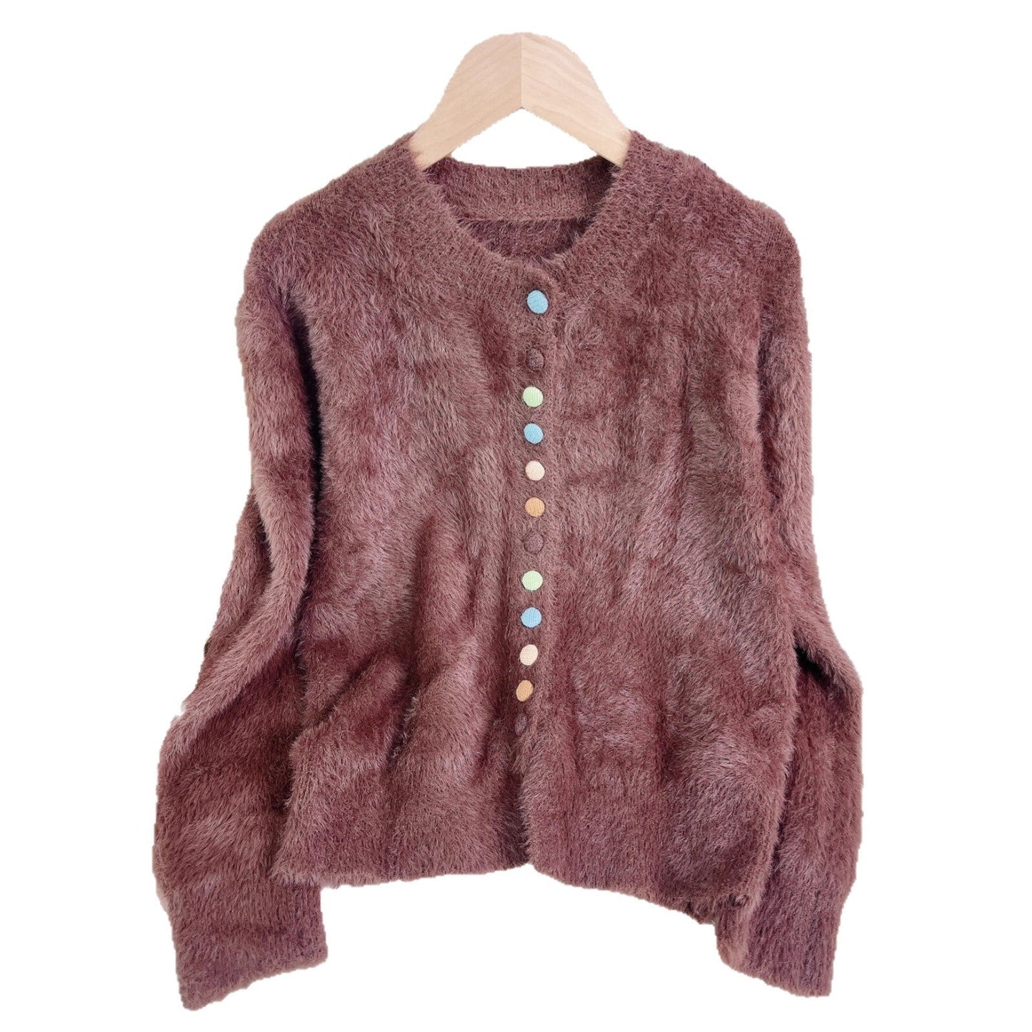 Damen Strickjacke Flauschig Bunt Geschnitten Eveloria