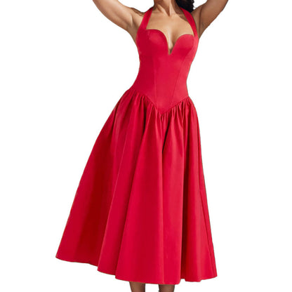Damen Midi-Kleid Herzförmiger Ausschnitt Voluminöser Rock Eveloria