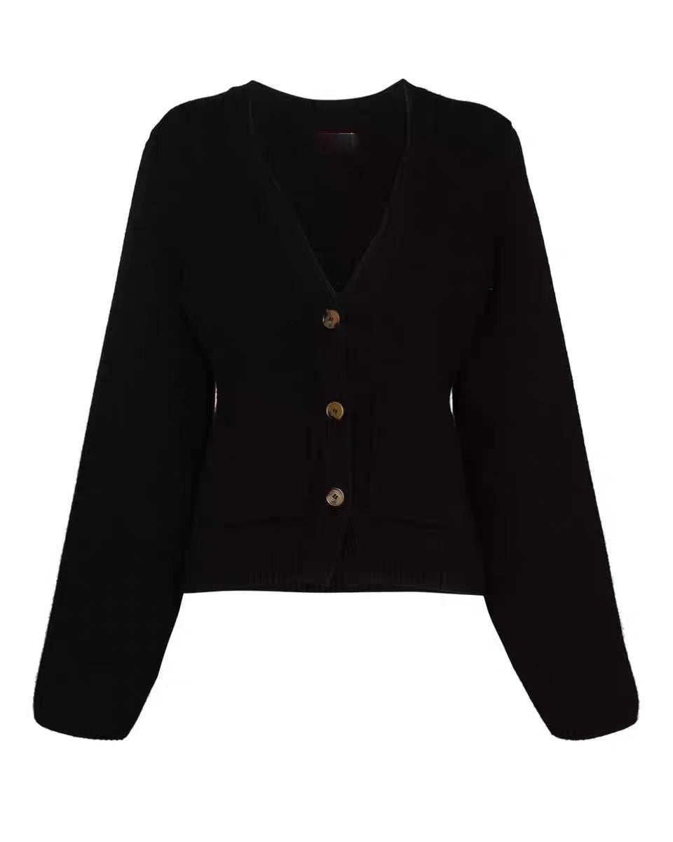 Damen Strickjacke V-Ausschnitt Taschen Eveloria