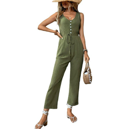Damen Jumpsuit Knopfleiste Elastisch Eveloria