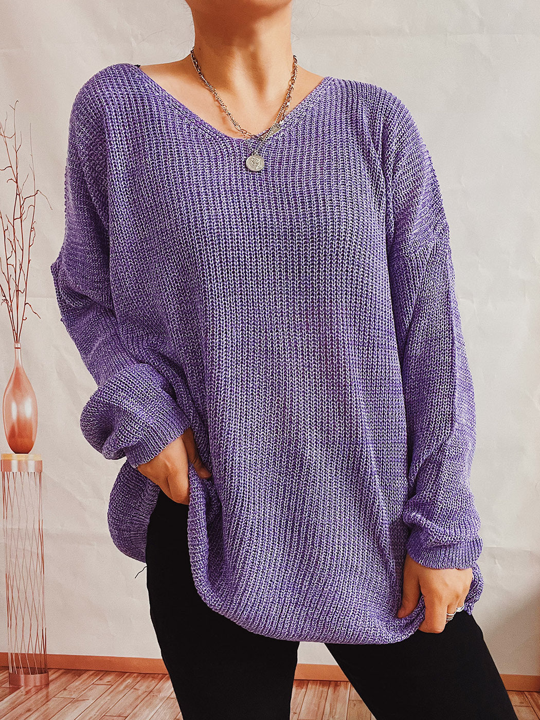 Damen Strickpullover V-Ausschnitt Modern Eveloria