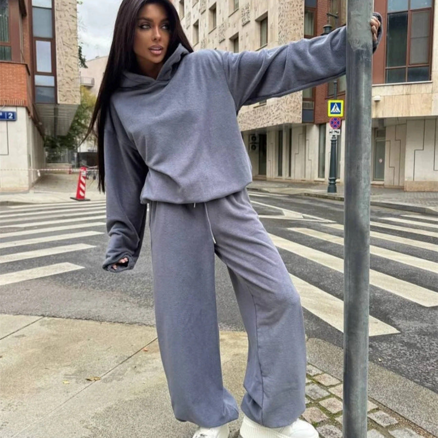 Damen Fleece-Loungewear-Set mit Taschen Lässig Grau Eveloria