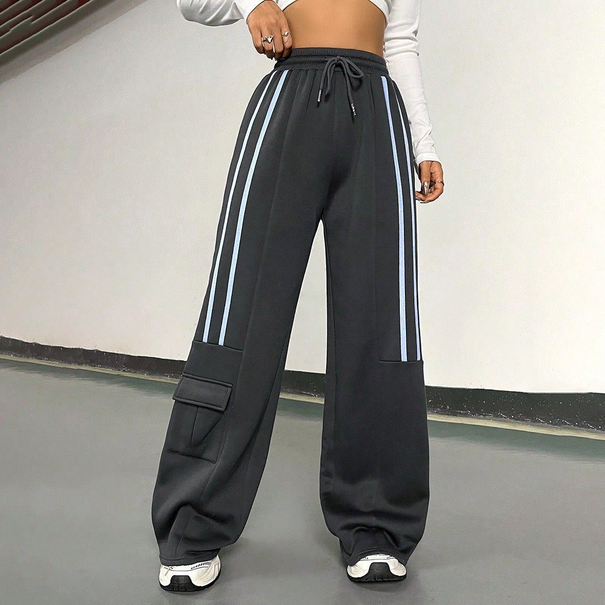 Damen Sporthose Urban Streetwear Elastischer Bund Schwarz - Eveloria