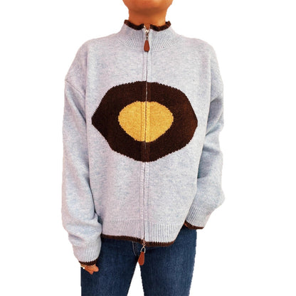 Damen Strickpullover Reißverschluss Kuscheliger Look