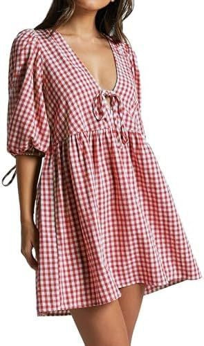 Damen Freizeitkleid V-Ausschnitt Puffärmel Eveloria