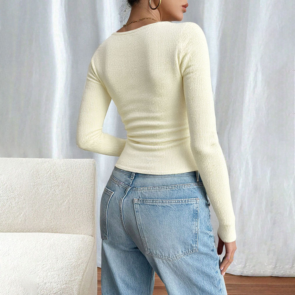 Damen Langarm-Cardigan Lässig Dekorative Knöpfe Beige
