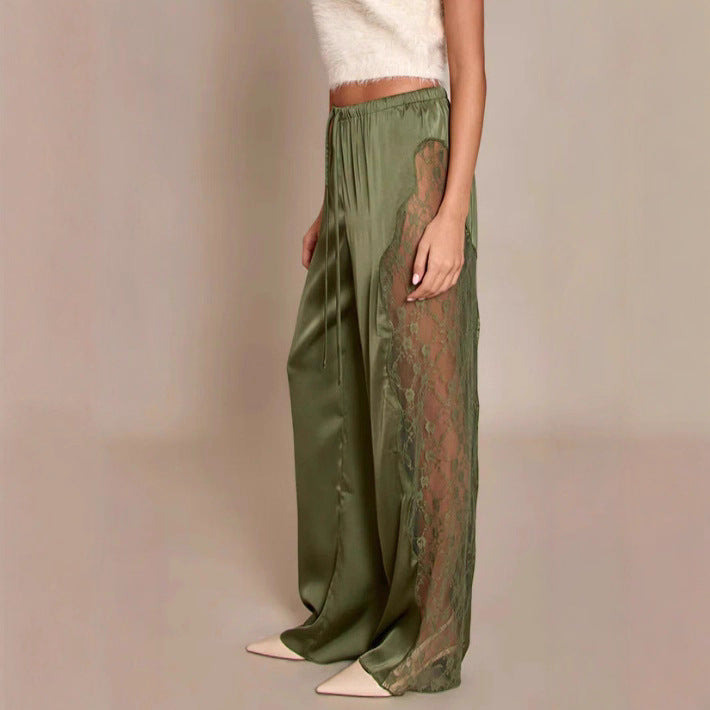 Damen Satin-Hose mit Spitzeneinsätzen Seitenschnitt Eveloria