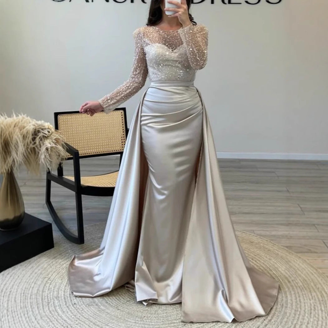Damen Abendkleid Glitzer Oberteil Fließender Rock Eveloria
