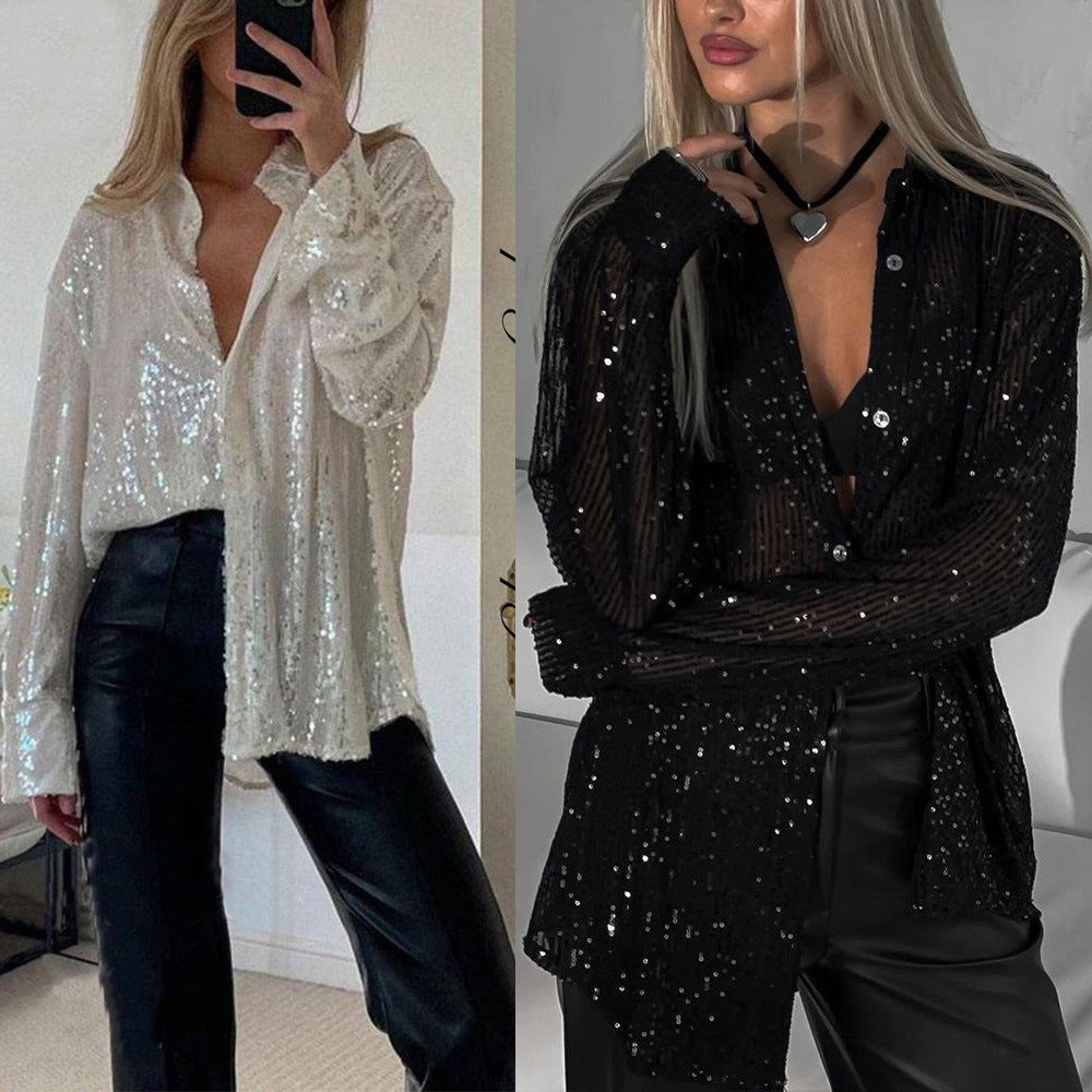 Damen Glitzerbluse Schimmernde Textur Lässiger Schnitt - Eveloria