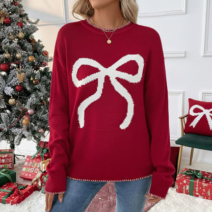 Damen Strickpullover Festlich Schleifenmotiv Lässig Eveloria